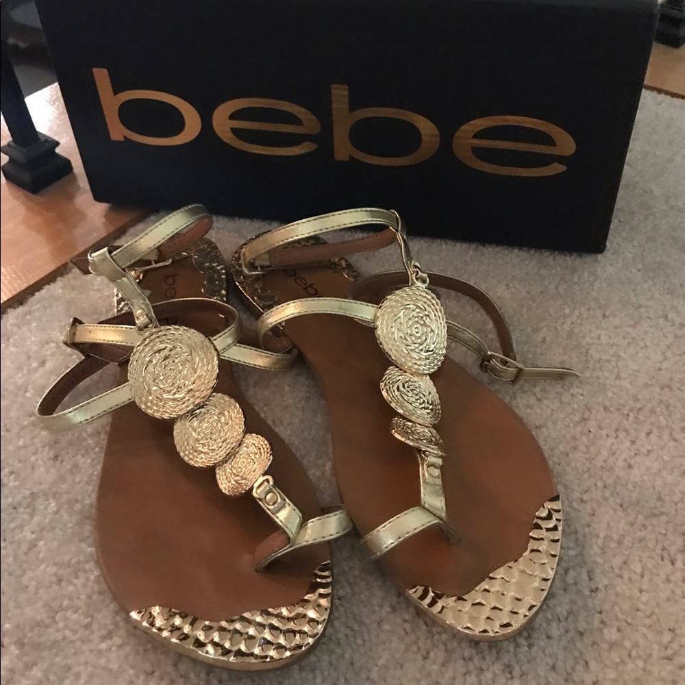 bebe Gold Coin Lysandra Sandals 7
