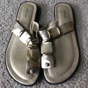 Gold t-strap sandals