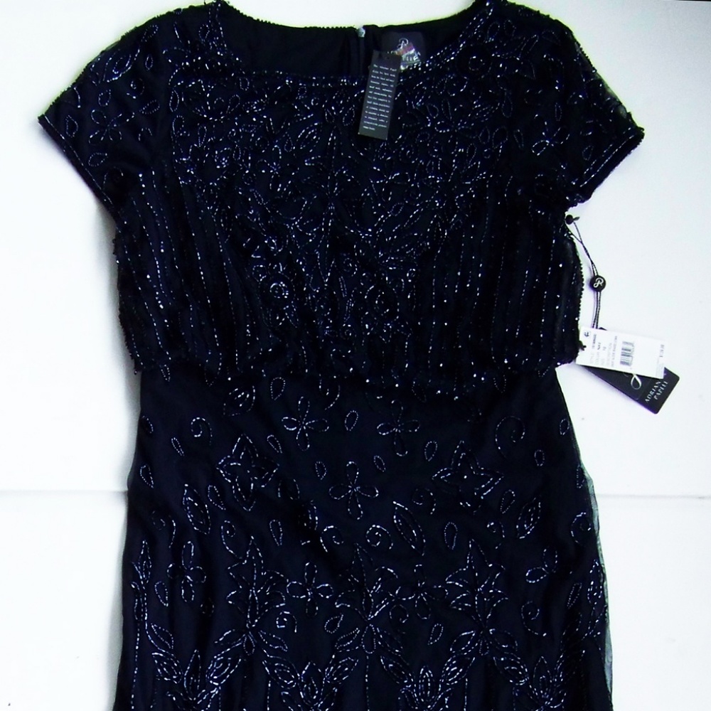 ADRIANNA PAPELL ShortSleeve BEADED blouson GOWN 10
