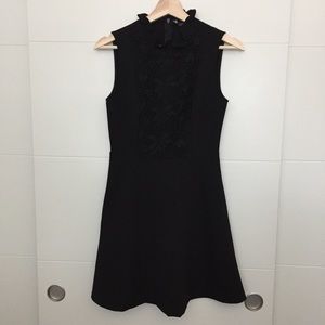 Zara Black High Ruffle Neck Skater Dress