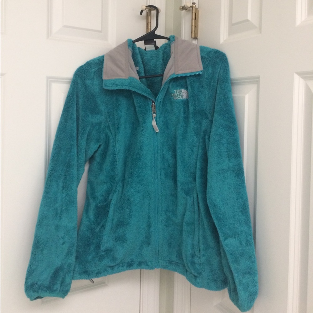 Turqoise north face fuzzy jacket (women's)