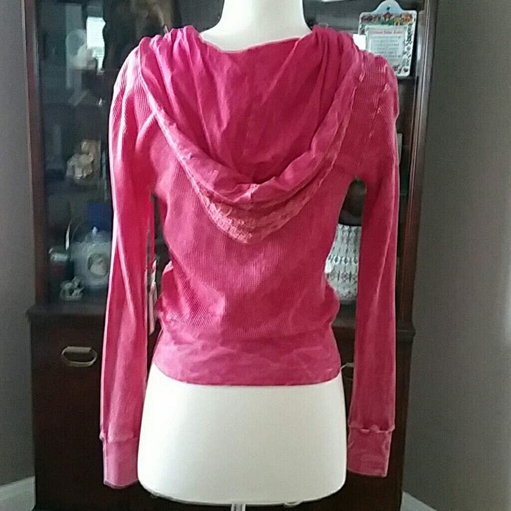 Katydid Women’s NWT Pink & Coral Lace Zipper Hoodie Jacket - Picture 4 of 4