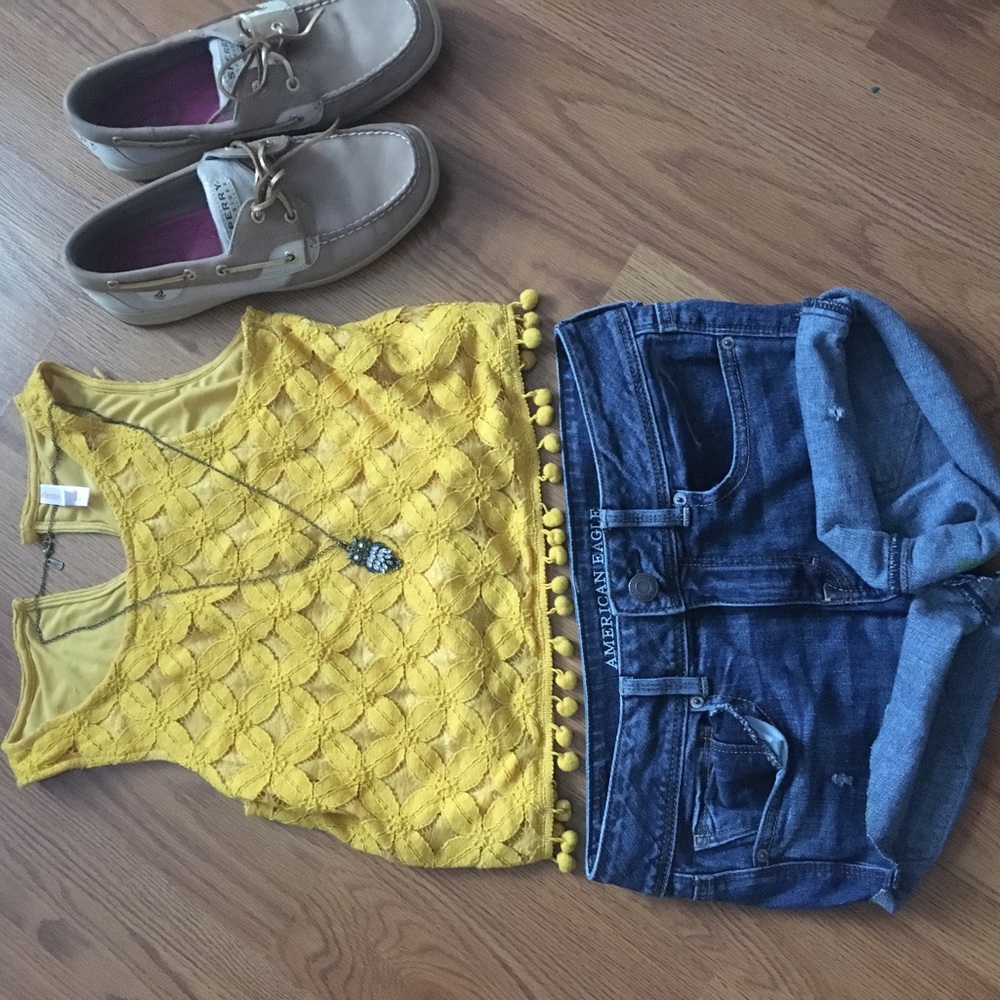 LAST CALL Yellow Lace and Tassel Crop Top