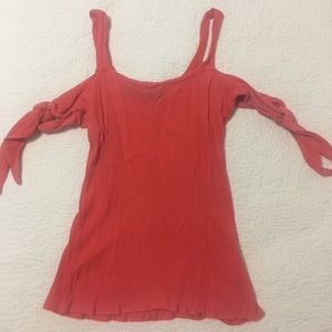 Coral cold shoulder blouse