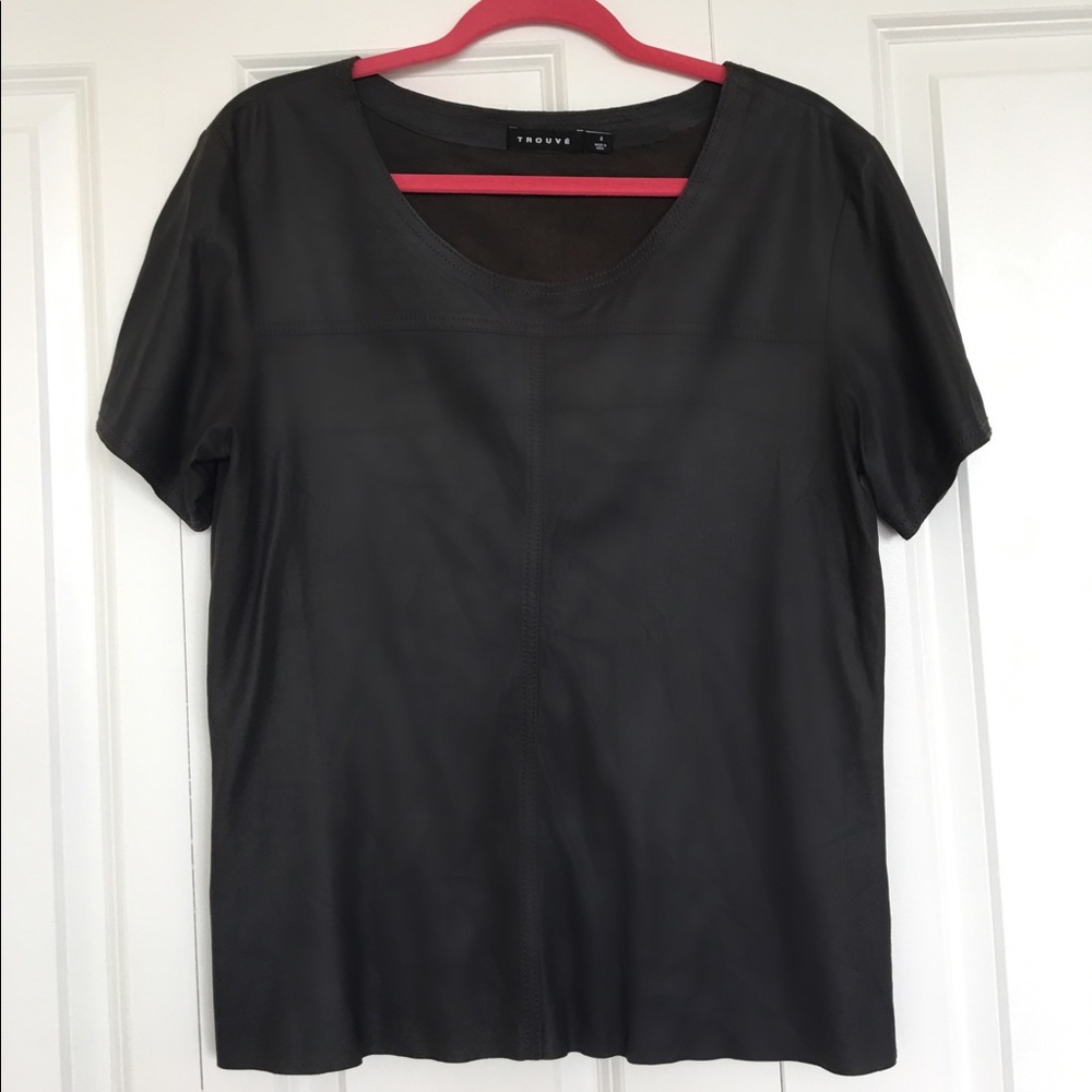 TROUVE LEATHER/MATERIAL SHORT SLEEVED TOP