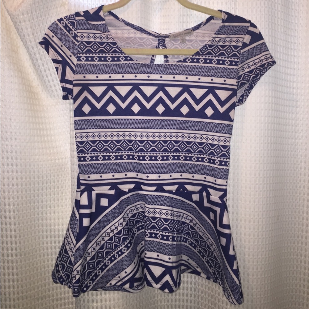 Charlotte Russe Blue & White Tribal Peplum Top
