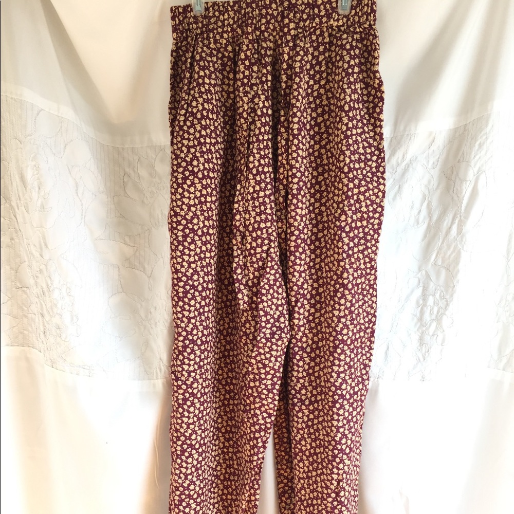 maroon and yellow floral hippy pants high waisted