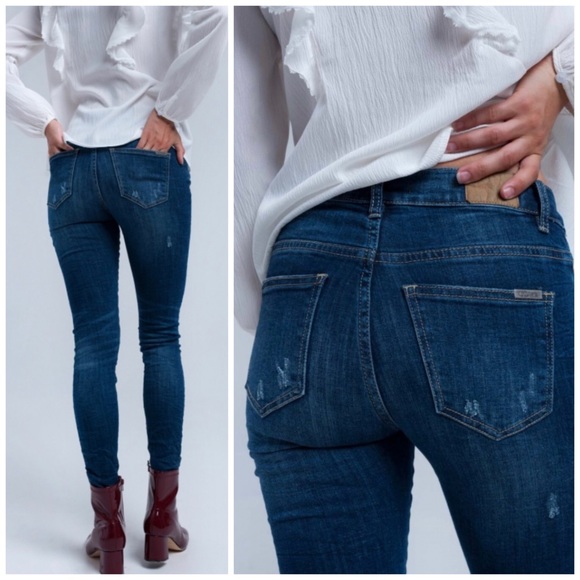 ! Embroidered Distressed Skinny Designer Denim - Picture 3 of 5