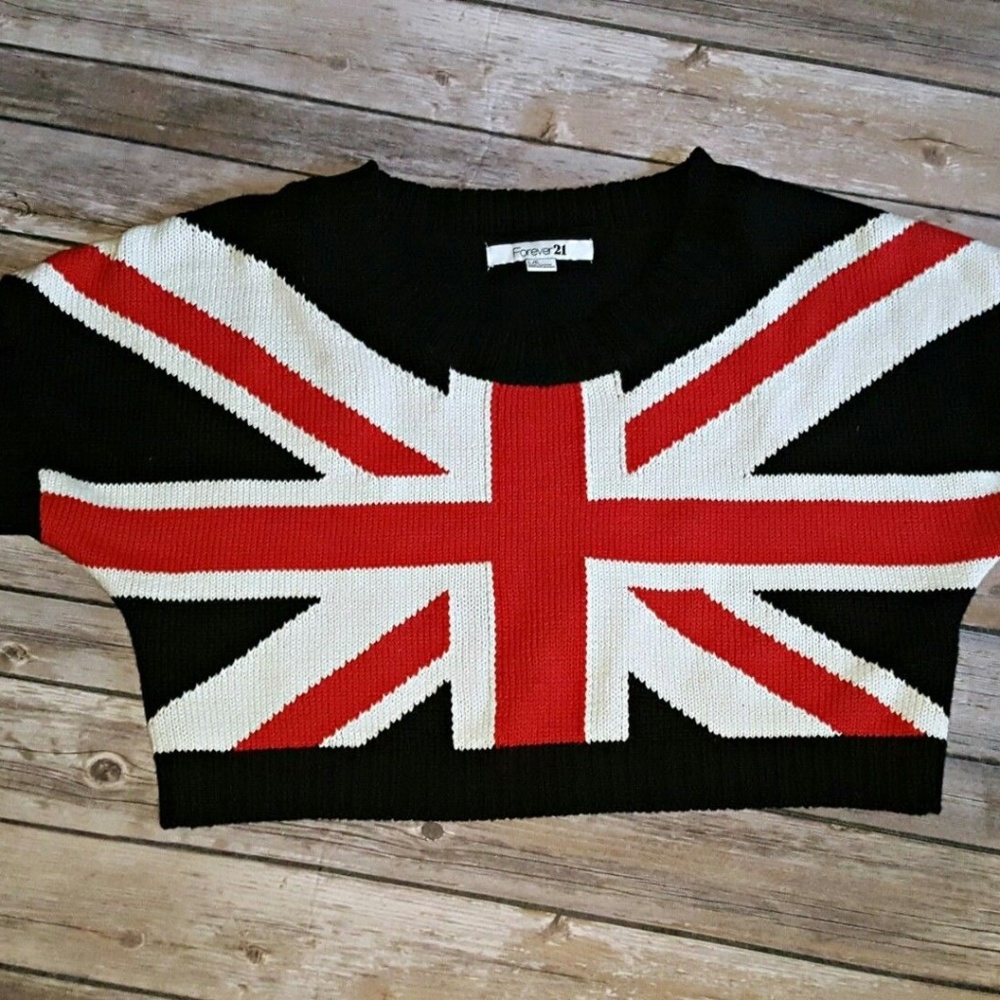 Forever 21 Blue Flag Sweater crop top Size L
