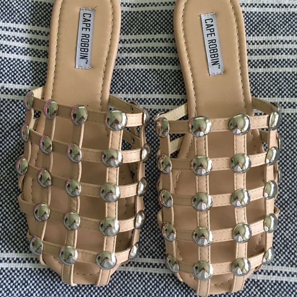 Ascot + Hart Nude Metal Stud Slide On Sandals