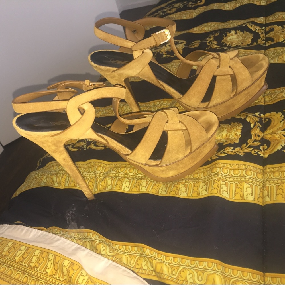 Like new, YSL Classic Tribute suede heel sandals.