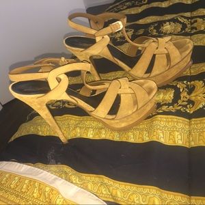 Like new, YSL Classic Tribute suede heel sandals.