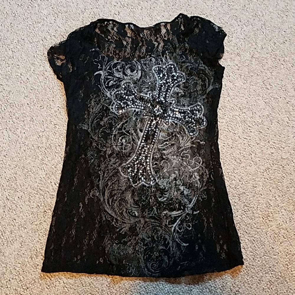 Black lace cross top