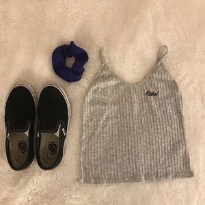Ribbed Gray Crop Graphic Top