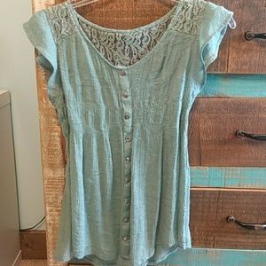 Seafoam green blouse with lace