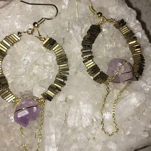 Handcrafted amthesyst hoop earrings