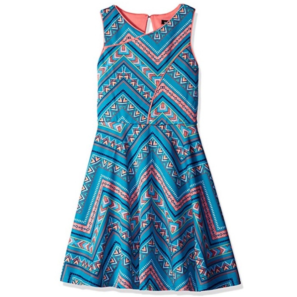 Blue Sleeveless Aztec Printed Dress