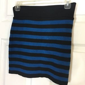 Blue and black striped mini skirt.