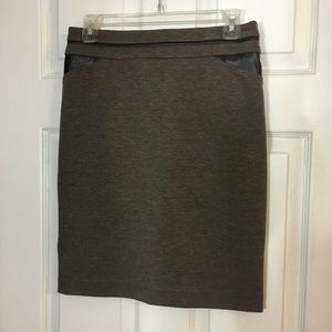 Brown pencil skirt with faux leather detail
