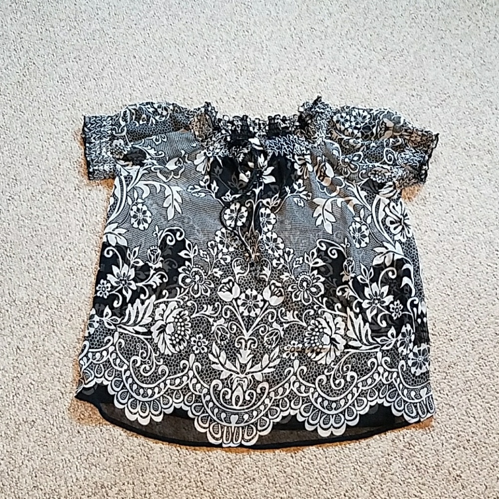 Sheer black and white blouse
