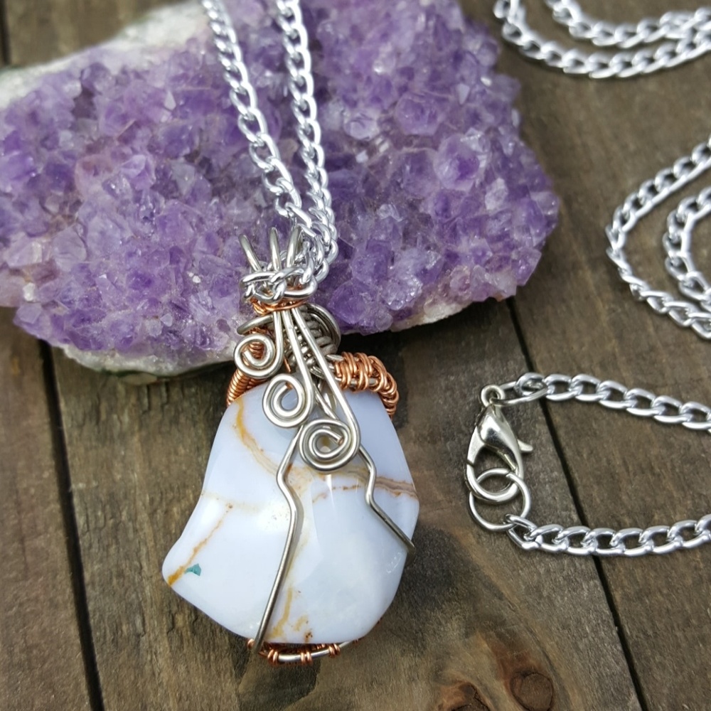 🔴SOLD🔴Blue Chalcedony Copper Silver Necklace - Picture 2 of 6
