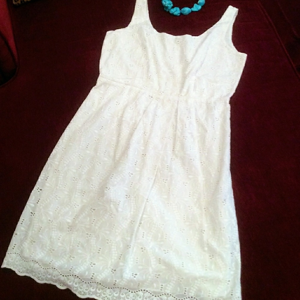 Tahari white eyelet dress