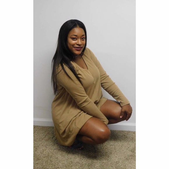 Taupe long sleeve dress  lace up back | - Picture 5 of 5