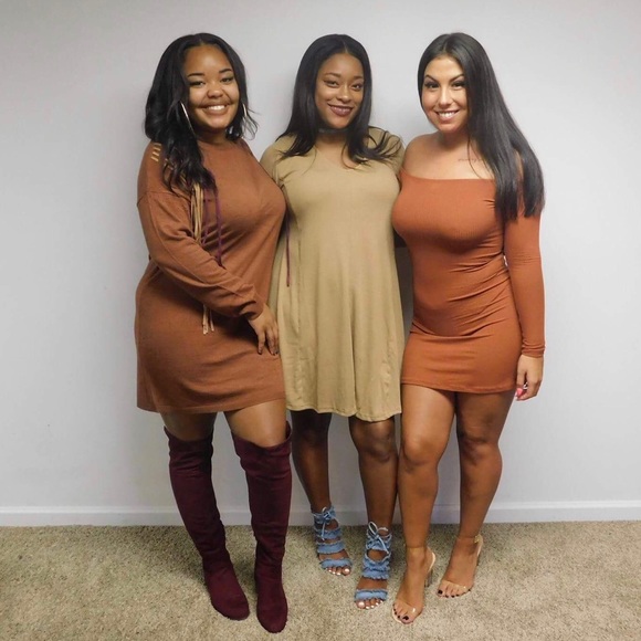 Taupe long sleeve dress  lace up back | - Picture 4 of 5