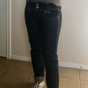 Dark denim girlfriend jeans