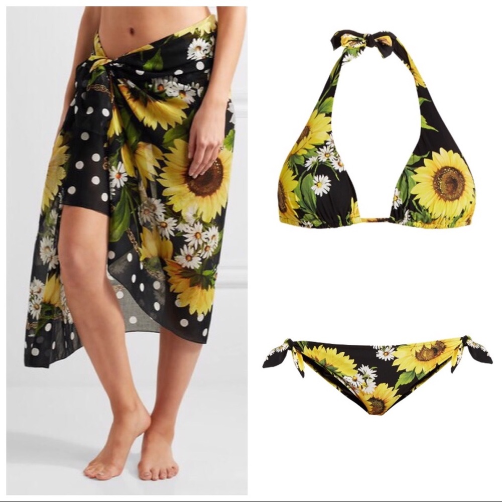 Dolce & Gabbana Sunflower Polkadot Bikini Swim Set