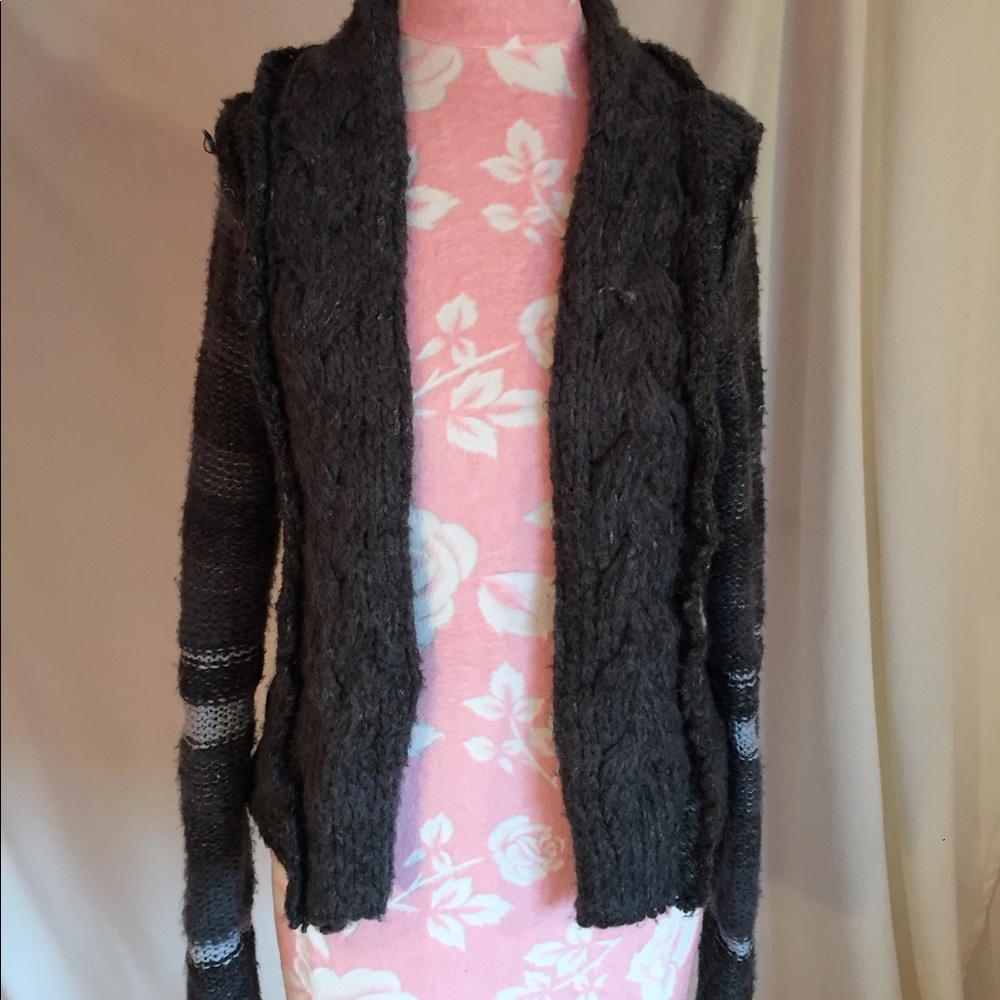 Free People Gray Knit Wool Cardigan