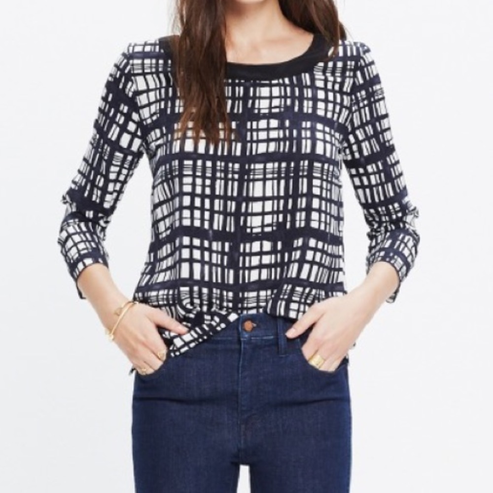 Madewell Silk Retrospect Top in Brushstroke Plaid