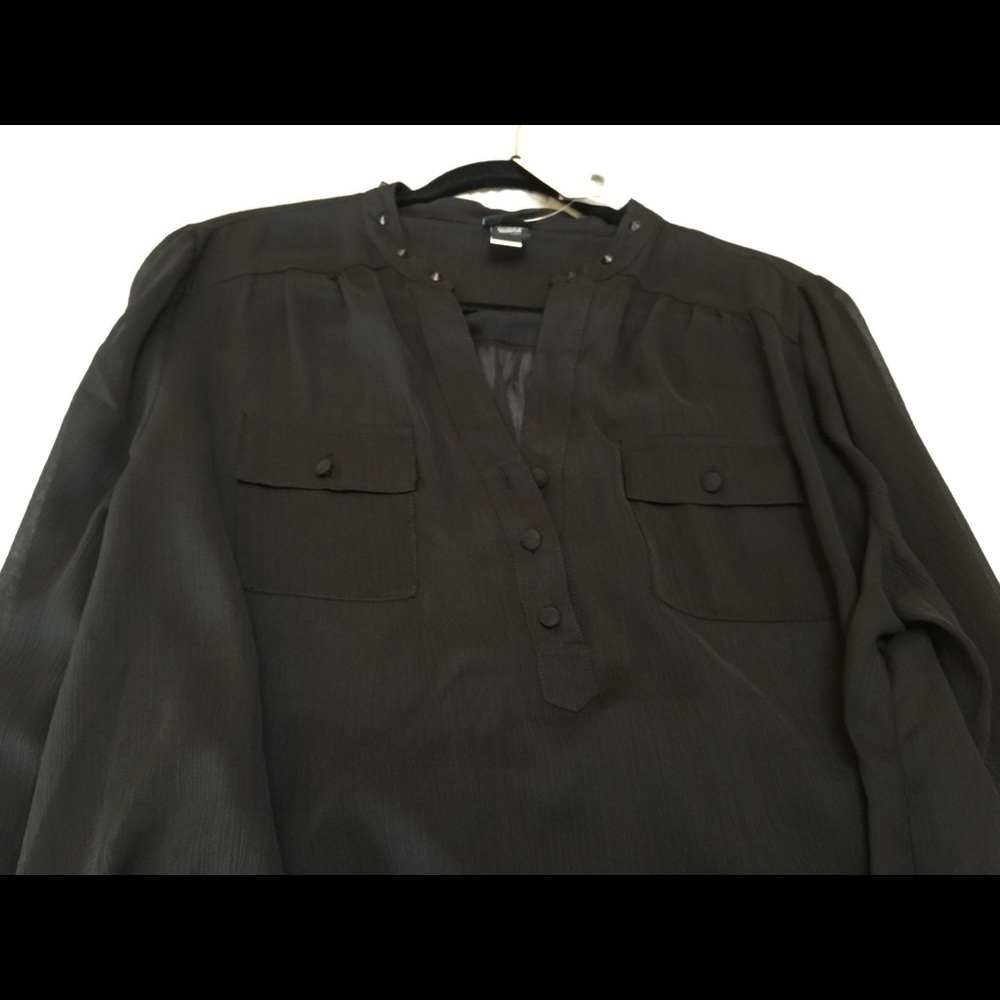 Long sleeve sheer  top w/ stud detail.  NWT.