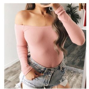 Pink long sleeve ribbed bodysuit