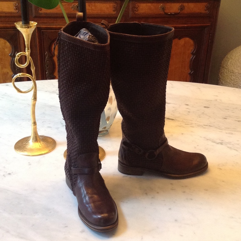 Henry Beguelin brown woven leather tall boots