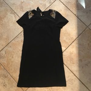 Black Silk Dress w/ Gold Sequin Shoulders