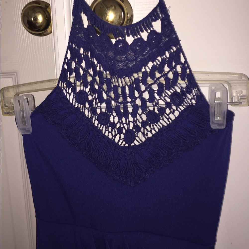 Blue high low halter top dress