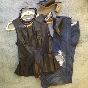 *MUST GO* Leather peplum sleeveless top
