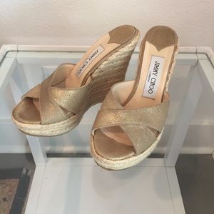 Jimmy Choo Gold Espadrille wedges