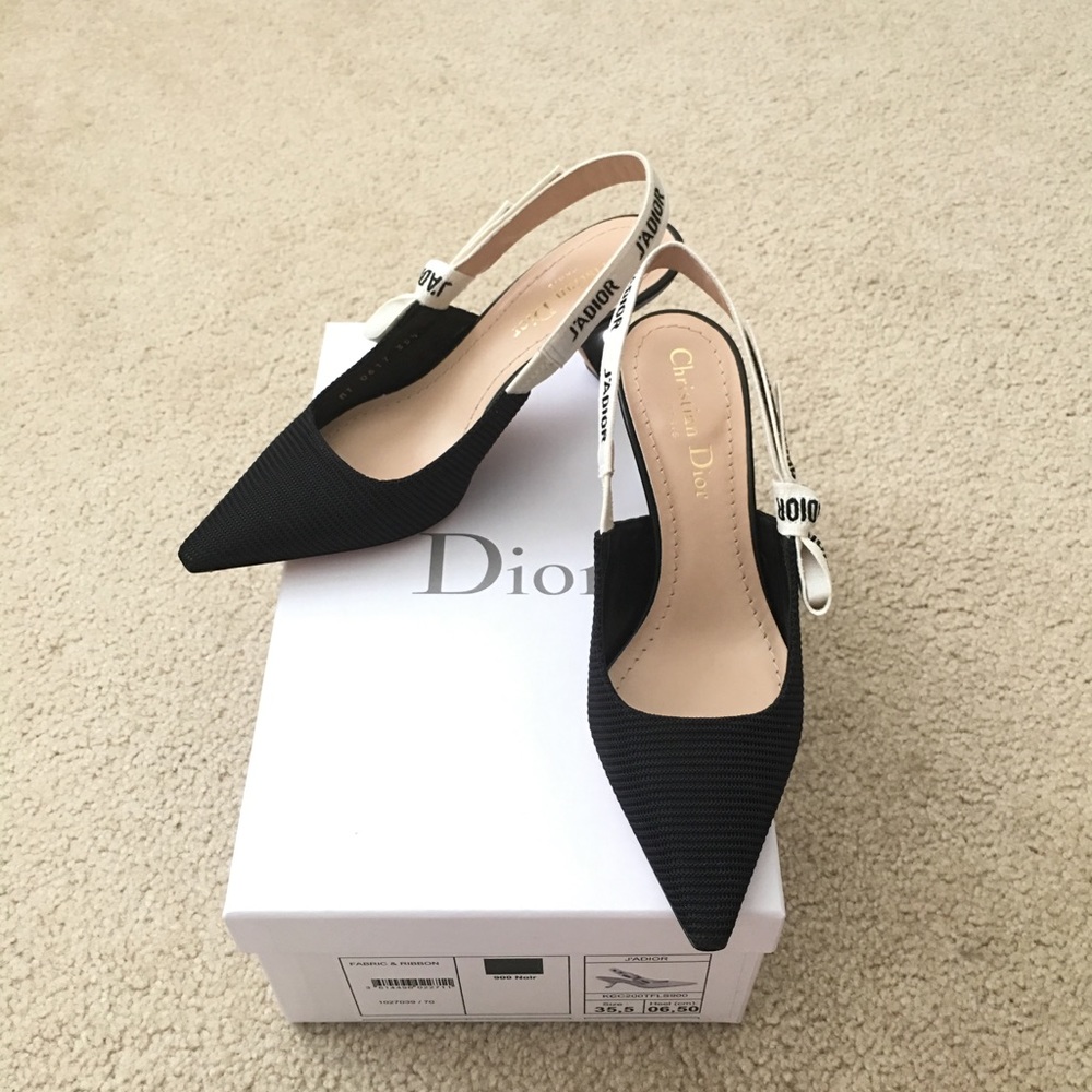 Dior J'Adior Black Slingback Kitten Heels 35.5