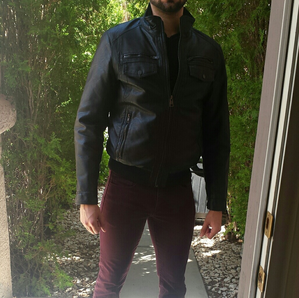 BLACK RIVET FAUX LEATHER JACKET