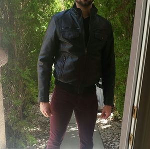 BLACK RIVET FAUX LEATHER JACKET