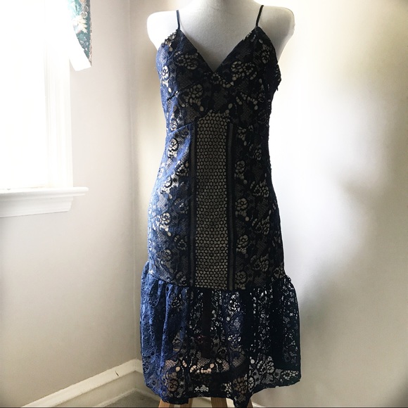 Navy Blue Lace Couture Dress