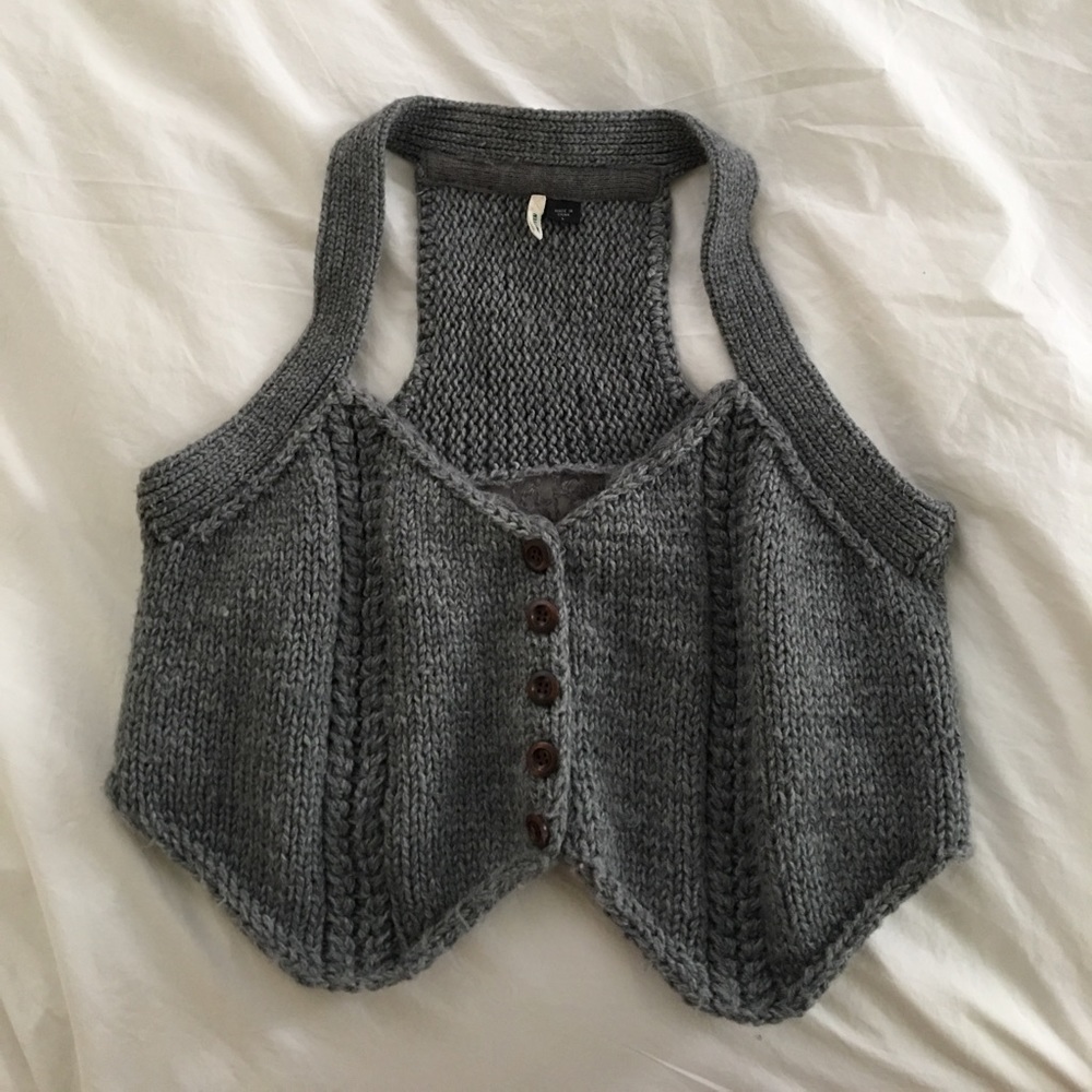 grey crochet vest - anthropologie