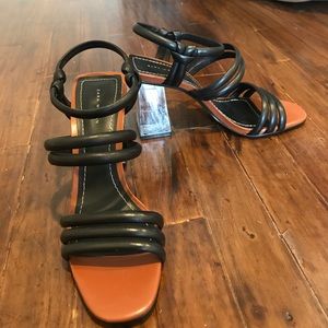 Geometric lucite heeled sandals