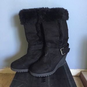 Heeled Black Fur Boots