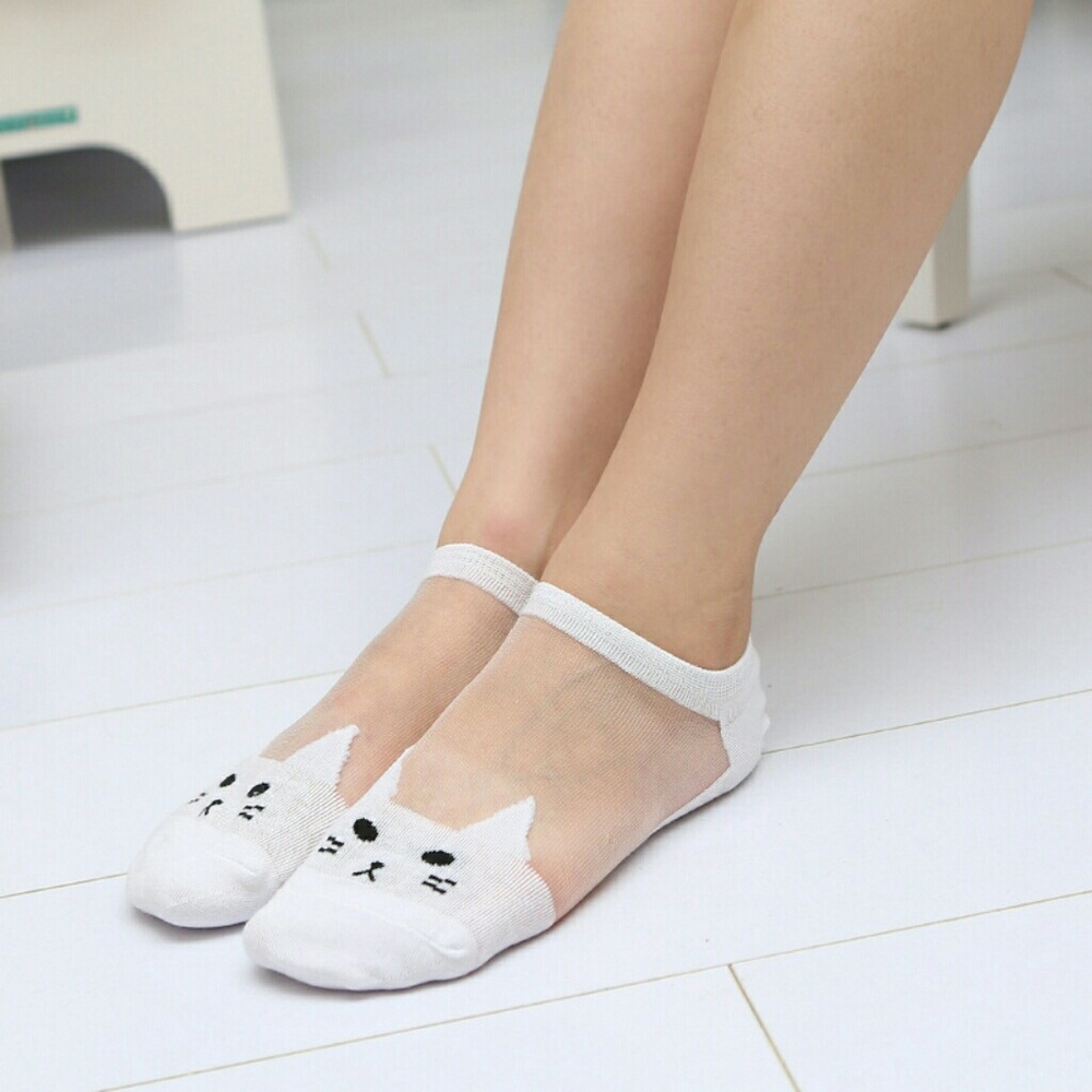 Korean transparent cat socks ( white )