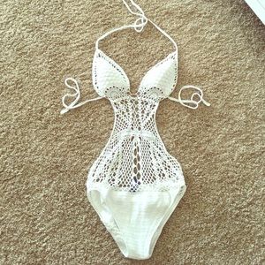 Beauty and the Beach one piece white crochet swim