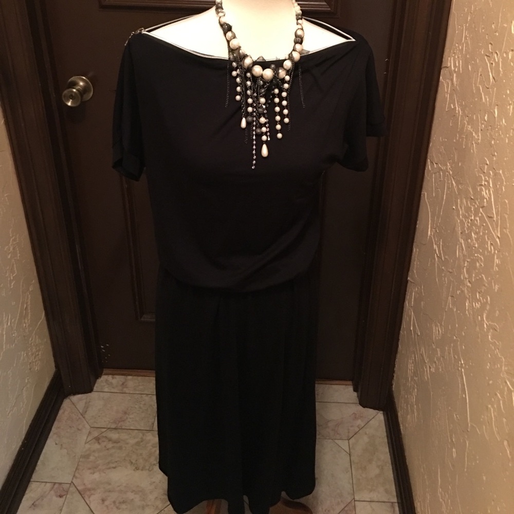 Black blouson waist dress