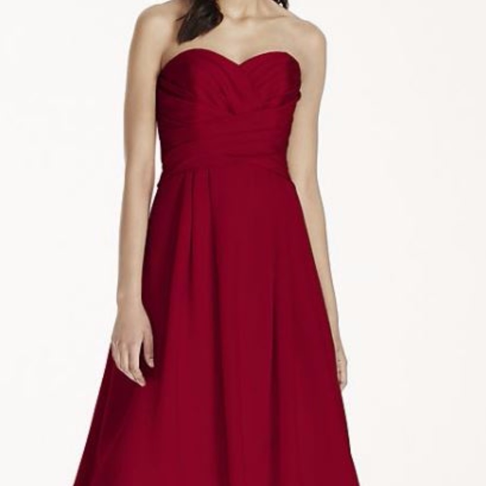 David's Bridal Apple Red Bridesmaid Dress